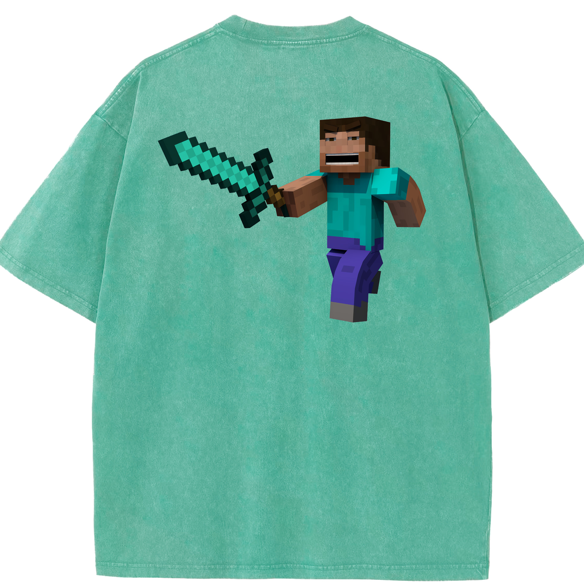 （画像用） マインクラフト ブロックの世界 Minecraft MC Block world 綿100% ヴィンテージ風 半袖Tシャツ（背面プリント）